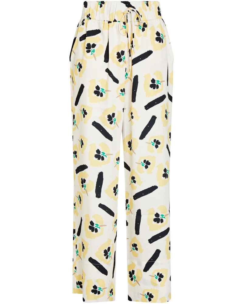 REJINA PYO Damen Andi Hose mit weitem Bein aus glänzendem Twill mit Blumenprint