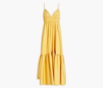 Midikleid aus einer Baumwollmischung mit Cut-outs und Raffung