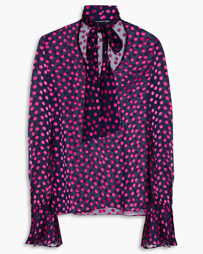 Saloni Damen Lauren Bluse aus Devoré-Chiffon aus einer Seidenmischung mit Polka-Dots
