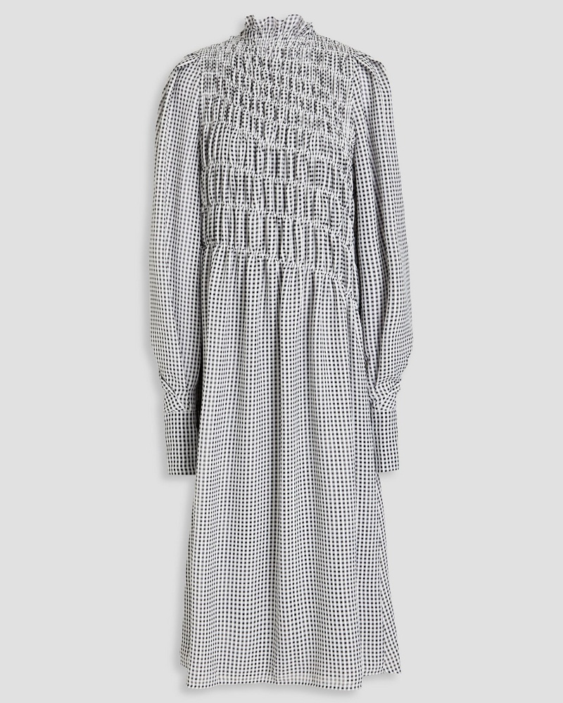 Victoria Beckham Damen Midikleid aus Seersucker mit Gingham-Karo und Raffung