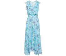 Asymmetrisches Midikleid aus Seiden-Georgette mit Print und Rüschen