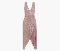 Verziertes Kleid aus Stretch-Tüll mit Gürtel und Wickeleffekt
