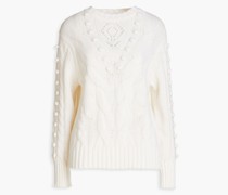 Kaschmirpullover mit Zopfstrickmuster und Pompons S