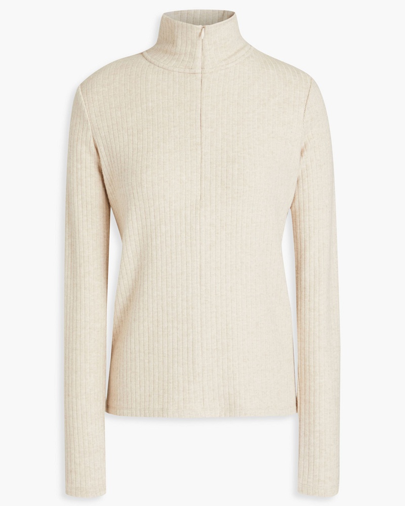 Vince Damen Rollkragenpullover aus Rippstrick mit halblangem Reißverschluss
