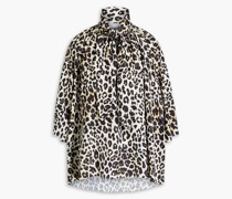 Geraffte Bluse aus Satin mit Leopardenprint