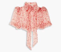 Mini Crusader Cape aus Seidenorganza mit floralem Print und Rüschen