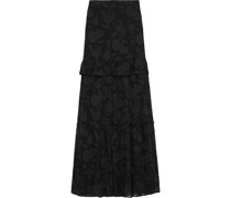 Lilith Ruffle-trimmed Fil Coupé Silk And Cotton-blend Maxi Skirt