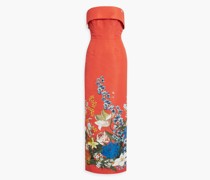 Trägerlose Robe aus Faille mit floralem Print und Schleife