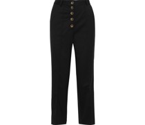 Button-detailed Twill Straight-leg Pants
