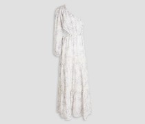 Maxikleid aus einer Baumwollmischung mit Blumenprint und asymmetrischer Schulterpartie S