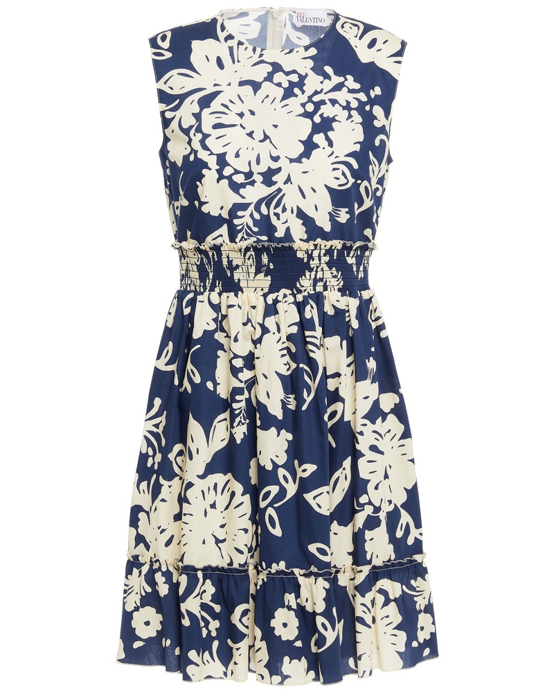 RED Valentino Damen REDValentinoBedrucktes Minikleid aus Baumwollpopeline mit Raffung