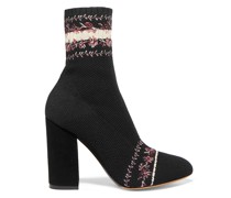 Lara Belle embroidered stretch-knit sock boots