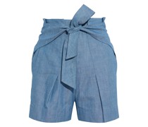 Shorts aus Baumwoll-Chambray mit Falten und Bindedetail vorne