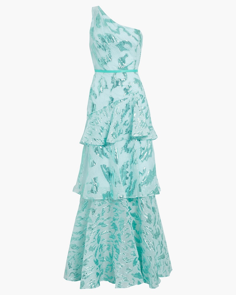Marchesa Damen Gestufte Robe aus Cloqué mit Fil Coupé und asymmetrischer Schulterpartie Marchesa Damen Gestufte Robe aus Cloqué mit Fil Coupé und asymmetrischer Schulterpartie
