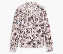 Bluse aus Baumwollpopeline mit floralem Print und Raffbesatz