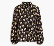 Geraffte Bluse aus Twill mit floralem Print