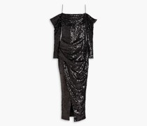Drapiertes Midikleid aus Jersey mit Wickeleffekt, Cut-outs und Pailletten