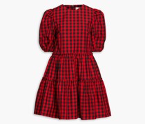 Gestuftes Minikleid aus Baumwolle mit Rüschenbesatz und Karomuster