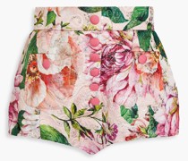 Shorts aus Tweed aus floralem Brokat aus einer Baumwollmischung mit Metallic-Effekt und Zierknöpfen