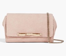 Clutch aus Veloursleder mit Glitter-Finish und Schleife