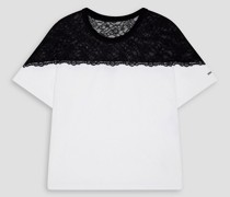 REDValentinoZweifarbiges T-Shirt aus Baumwoll-Jersey mit Spitzeneinsätzen