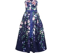 Strapless bow-embellished floral-print satin-piqué gown