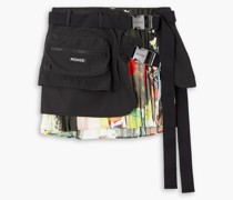 Pouch layered printed canvas and twill mini skirt