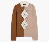 Zweifarbiger Pullover aus Kaschmir mit Argyle-Muster und Polokragen
