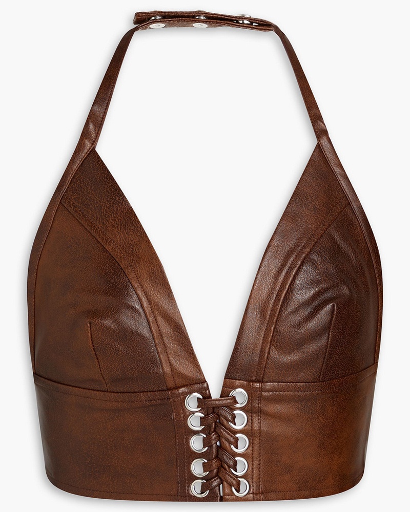 ROTATE Birger Christensen Damen Cropped Neckholder-Oberteil aus Kunstleder