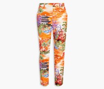 Bedruckte Cropped Hose mit schmalem Bein aus Webstoff