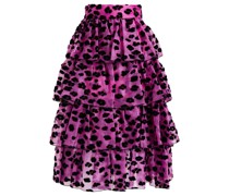 Gestufter Midirock aus beflocktem Seidenorganza
