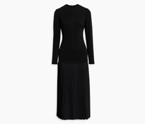 Plissiertes Midikleid aus Twill mit Jersey-Einsätzen