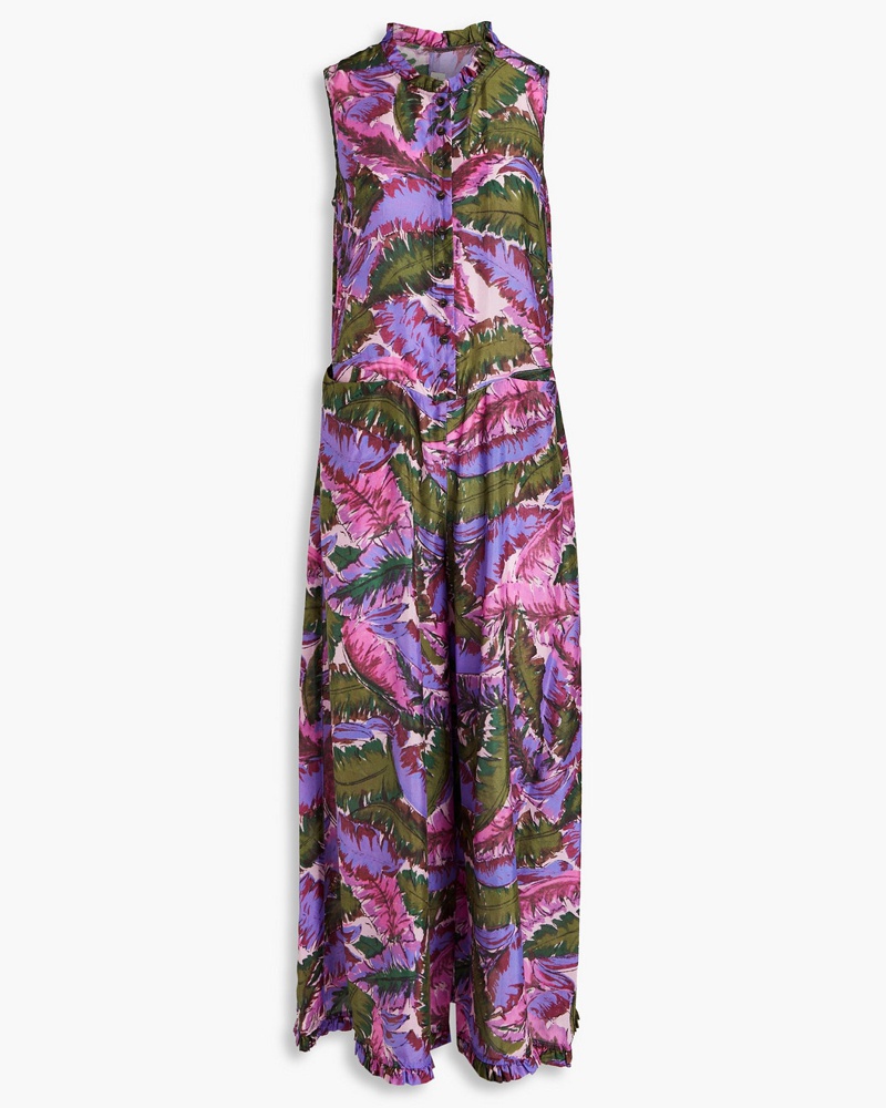 Raquel Allegra Damen Bedruckter Jumpsuit aus Seide mit Raffung 0