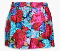 Shorts aus Seiden-Twill mit floralem Print und Falten