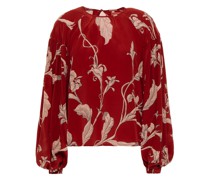 Bluse aus Crêpe de Chine aus Seide mit floralem Print und Raffung