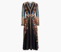 Maxikleid aus Seidenchiffon mit Print und Kristallverzierung
