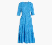Nadeen gestuftes Midikleid aus Baumwoll-Voile mit ausbrennmuster