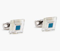 Silberfarbene Manschettenknöpfe mit Swarovski-Kristall und Emaille