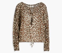 Bluse aus einer Baumwoll-Seidenmischung mit Leopardenprint und Schluppe M