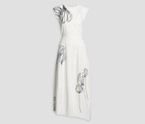 Asymmetric printed cotton-poplin midi dress