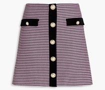 Basinger Minirock aus Tweed mit Hahnentrittmuster und Samtbesatz