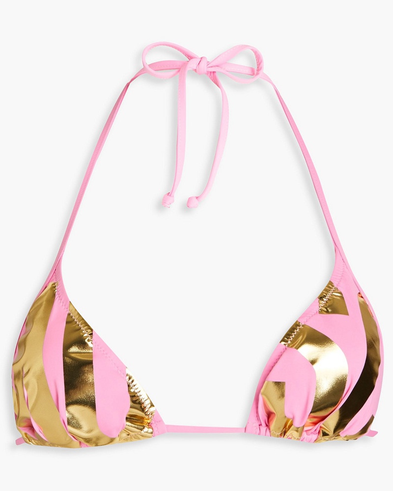 Moschino Damen Triangel-Bikini-Oberteil inLamé-Optik mit Logoprint Moschino Damen Triangel-Bikini-Oberteil inLamé-Optik mit Logoprint