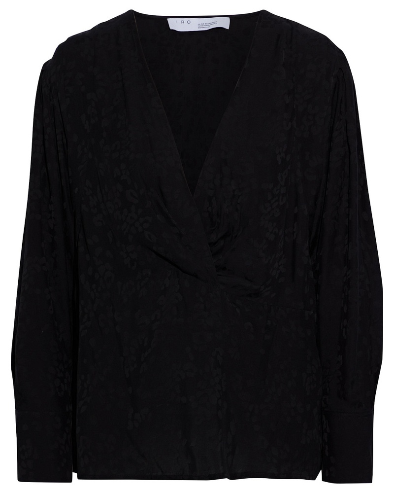 IRO Damen Melle gerafftes Oberteil aus glänzendem Jacquard mit Wickeleffekt IRO Damen Melle gerafftes Oberteil aus glänzendem Jacquard mit Wickeleffekt