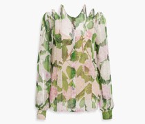 Bluse aus Seidenchiffon mit floralem Print und Schleife
