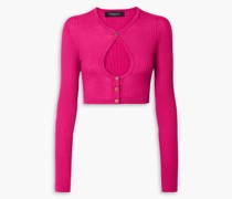 Cropped Cardigan aus gerippter Wolle mit Cut-outs