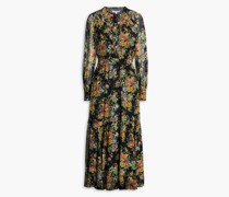 Gerafftes Maxikleid aus Georgette mit floralem Print und Biesen