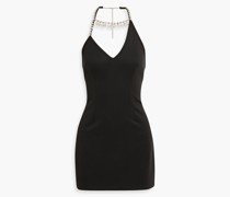 Asymmetrisches Neckholder-Minikleid aus Stretch-Crêpe mit Kristallverzierung
