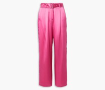 Hose mit weitem Bein aus Seidensatin mit Spitzenbesatz und Gürtel
