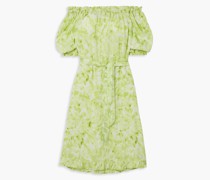 Saint Jean schulterfreies Kleid aus Crêpe mit Rüschen und Batikmuster