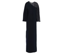 Voile-paneled Crepe Gown